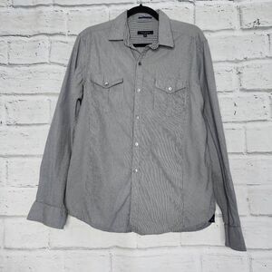 Ted Baker Button Down Casual Shirt Black White Check Mens Size 4 Large Morston